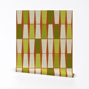 Geometrische 1960er Jahre Abziehbare Tapete - Abstrakter Atomic Look - 3D Wanddeko - Bewegung Orange Grün by theodesign