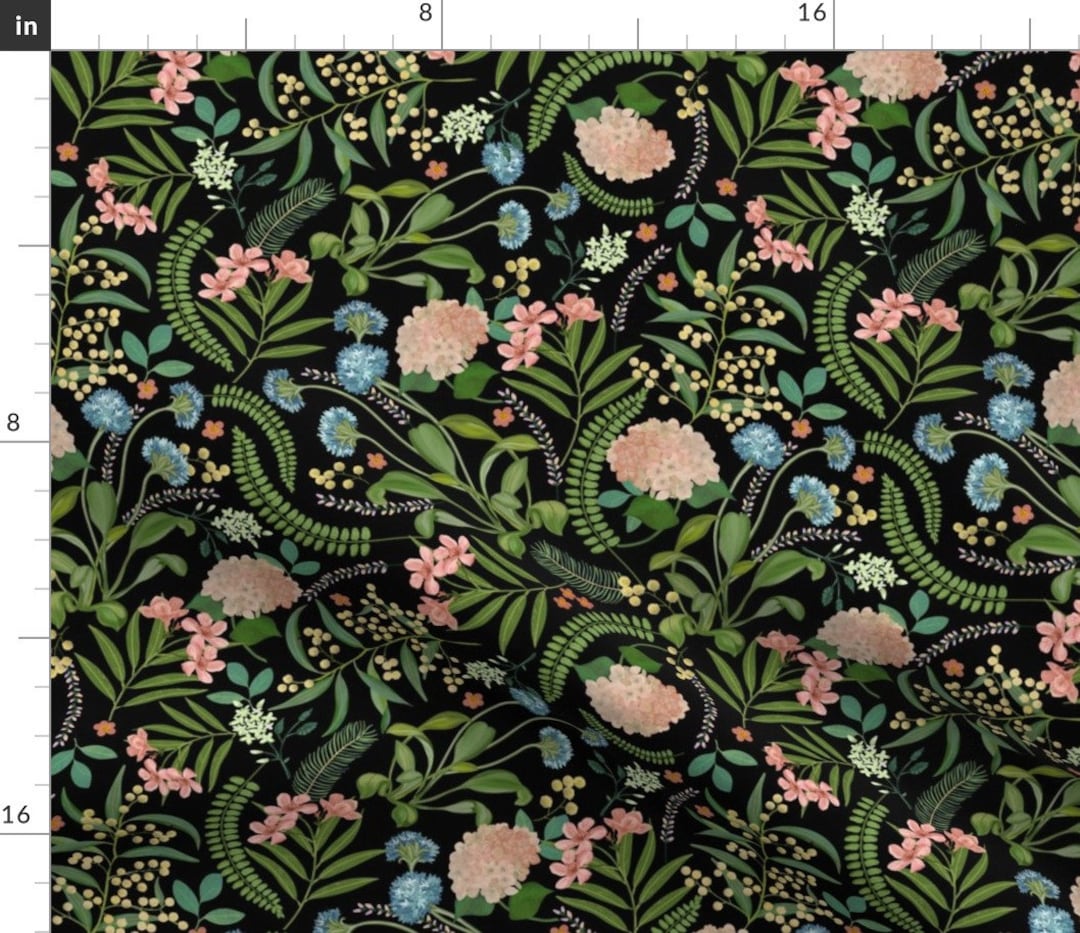 Small Scale Botanical Fabric Spring Bloom by Honoluludesigns Dark Moody ...