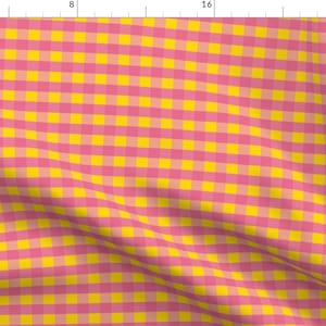 Pink Yellow Check Fabric - Pink And Yellow Gingham by kmleon_be - Gingham Plaid Bright Summer Colorful Fabric by the Yard by Spoonflower