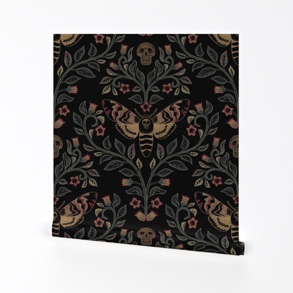 Death Head Moth Wallpaper - Death Head Damask by lu_repeating - Gothic Belladonna Skull Removable Peel and Stick Wallpaper by Spoonflower