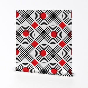 Geometric Wallpaper - Bauhaus Fish-Black And White By Ottomanbrim - Custom Printed Removable Self Adhesive Wallpaper Roll by Spoonflower