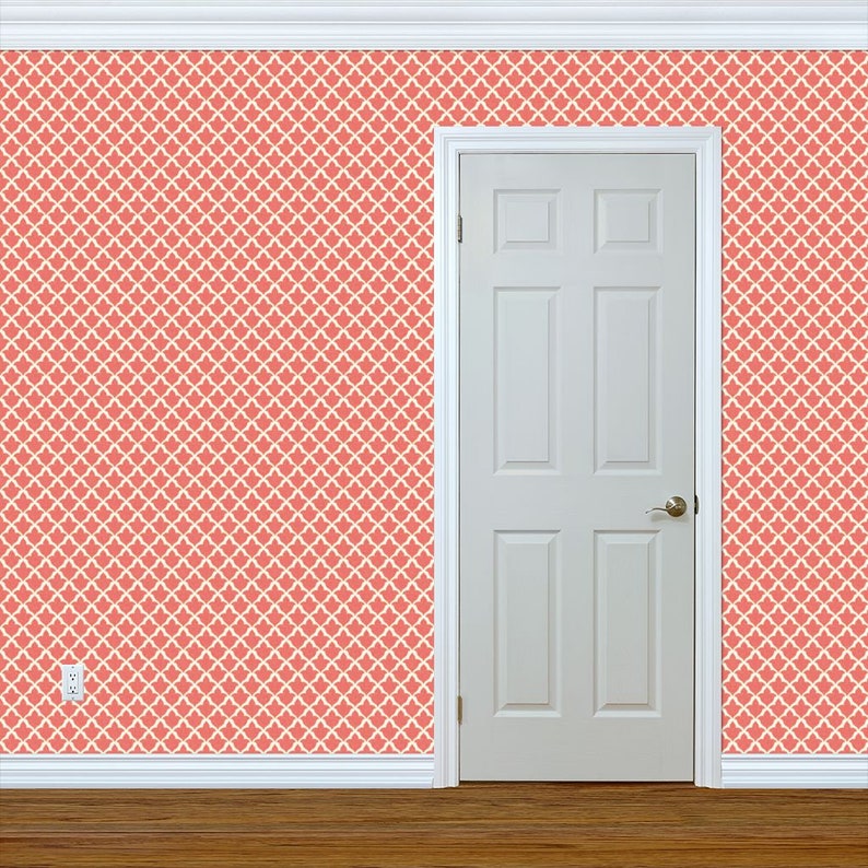 Fleur In Bright Coral By Willowlanetextiles Custom Printed Removable Self Adhesive Wallpaper Roll by Spoonflower Quatrefoil Wallpaper