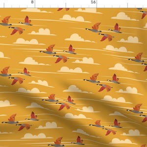 Goose Fabric Gaggle of Geese by Kimatolmandesignstudios Orange