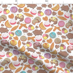Kawaii Pastries Fabric - Mexican Sweet Bakery Frenzy // Pink Background // White Pan Dulce By Selmacardoso - Kawaii Fabric With Spoonflower