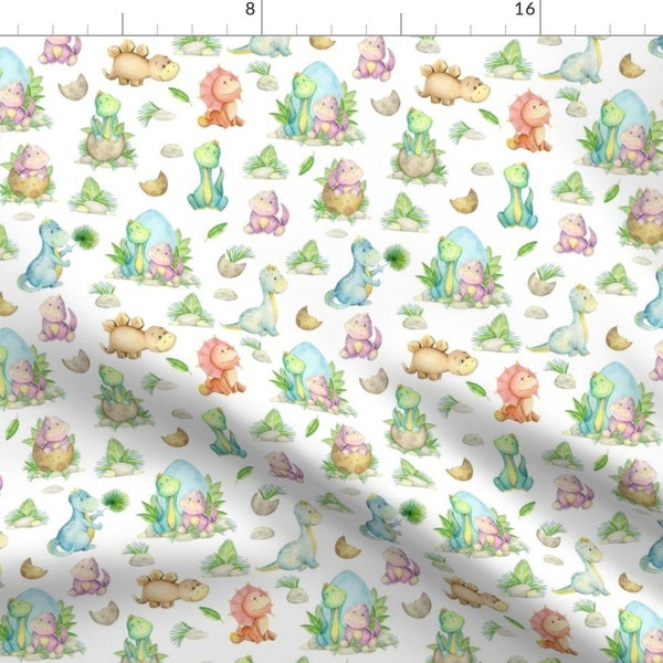 Cute Baby Dinosaurs Fabric - Dinosaur Friends Kids Fabric 8" Repeat By Gingerlous - Baby Nursery Cotton Fabric By The Yard With Spoonflower