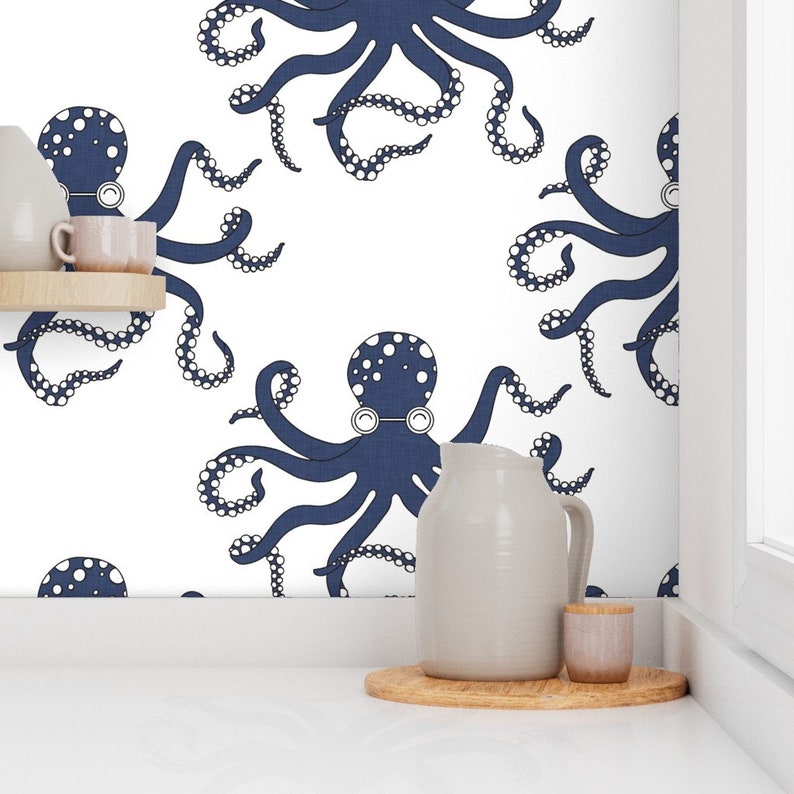 Octopus Wallpaper Delft Octopus by Holli Zollinger Marine - Etsy