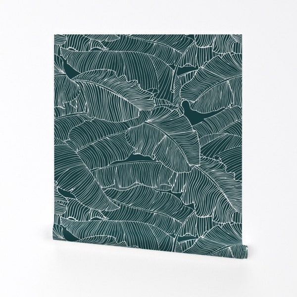 Moody Tropical Wallpaper - Banana Leaf by shellyturnerdesigns - Dark Teal Botanical  Removable Peel and Stick Wallpaper by Spoonflower