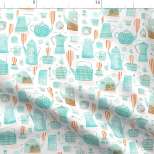 Hot Coffee Fabric - Coffee Pots By Wideeyedtree - Mod Scandi Coffee Home and Kitchen Decor Cotton Fabric By The Yard With Spoonflower