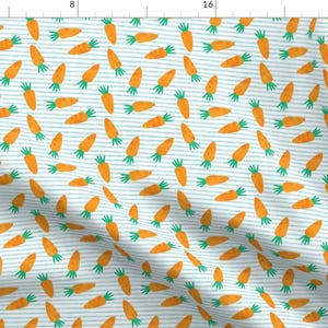 Tiny Carrots Fabric - Carrots Blue Stripes Easter Spring Garden By Littlearrowdesign - Mask Scale Cotton Fabric by the Yard with Spoonflower