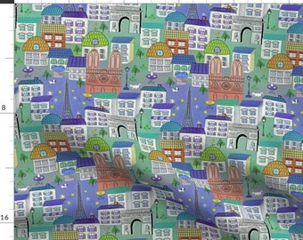 Parisian Cityscape Fabric - La Nuit Parisienne By Susan Polston - Colorful Paris Streets Decor Cotton Fabric By The Yard With Spoonflower