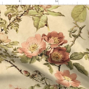 Watercolor Floral Fabric -Watercolor English Rose Parchment By Peacoquettedesigns- Vintage Floral Cotton Fabric By The Yard With Spoonflower