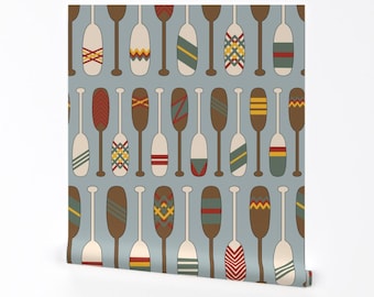 Behang kano peddels - peddelen op van little_bluestem_designs - Lake Oars Camping Cabin verwijderbaar Peel-and-Stick-behang van Spoonflower