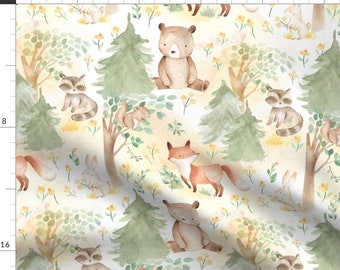 Autumn Woodland Fabric - Woodland Animals - Baby Animals Nursery Background By Utart - Autumn Cotton Fabric By The Yard With Spoonflower