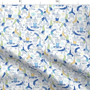 Yoga Fabric - Yoga Poses Blue By Oksancia - Yoga Pose Blue Workout Exercise Namaste Cotton Fabric By The Yard With Spoonflower