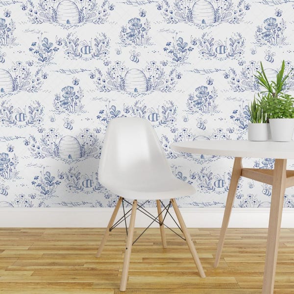 Bijenkorfbehang - Bee Life Toile - © Lucinda Wei By Lucindawei - Op maat bedrukt, verwijderbaar, zelfklevend behang op rol van Spoonflower
