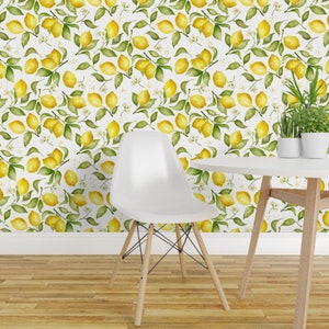 Lemon Wallpaper Lemon Blossoms By Laurapol Watercolor Fruit Citrus Custom Printed Removable Self Adhesive Wallpaper Roll by Spoonflower image 3