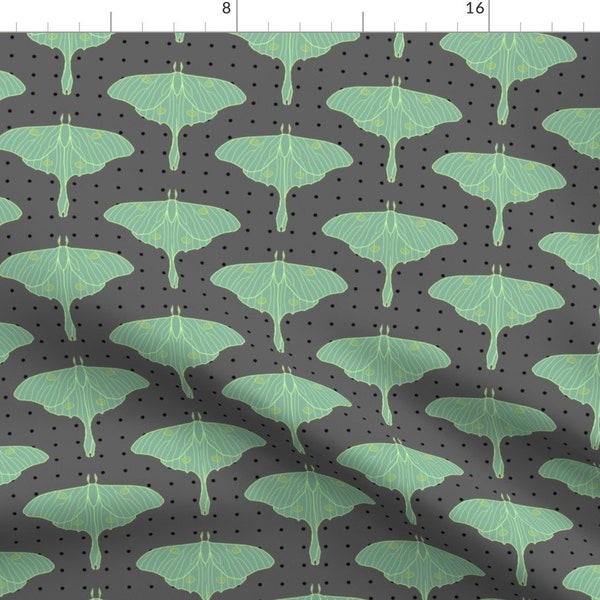 Luna Moth Fabric - Luna By Amber Morgan - Moth Simple Insect Wings Nature Teal Green Nocturnal Cotton Fabric By The Yard With Spoonflower