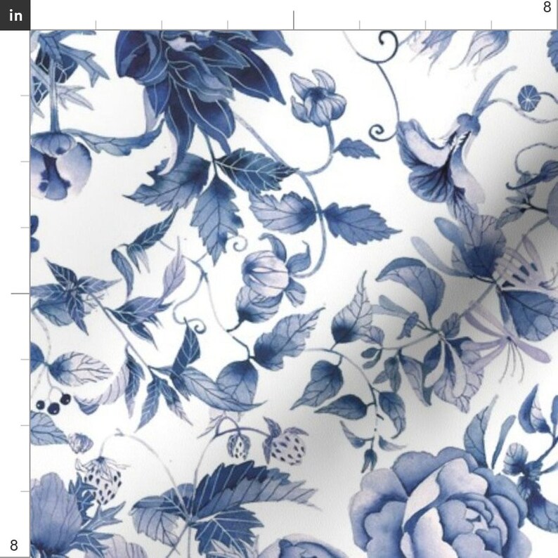 Japanese Floral Fabric Blue and White Floral by Gabbymalpas Etsy