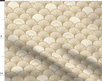 Sea Shells Fabric - Coastal Scallop by byjillmiller - Neutral Ivory Monochrome Coastal Nautical Ocean Fabric by the Yard by Spoonflower