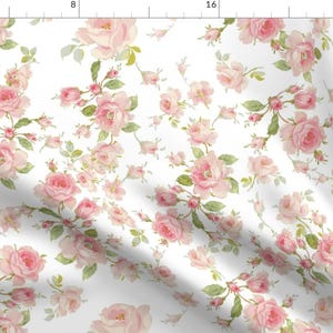 Pink And White Roses Fabric - Saint Colette June Roses In Peony Pink On White By Lilyoake - Pink White Roses Vintage Fabric With Spoonflower