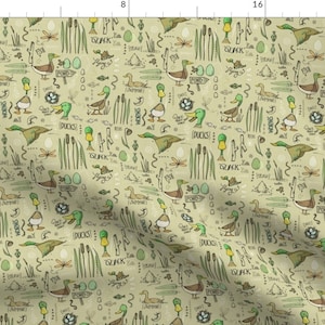 Mallard Duck Sketched Fabric - Marvellous Mallards - Small Scale By Mulberry Tree - Mallard Cotton Fabric By The Yard With Spoonflower