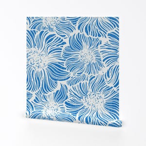 Papier peint à fleurs - tournesol en bleu sarcelle sur lin par Mpzstudio - rouleau de papier peint auto-adhésif amovible imprimé floral personnalisé par Mpzstudio