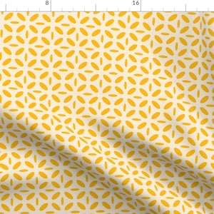 Retro Geometric Fabric - Yellow Geo On Cream by tailorfairy - Mustard Yellow Small Scale Abstract Daisy  Fabric by the Yard by Spoonflower