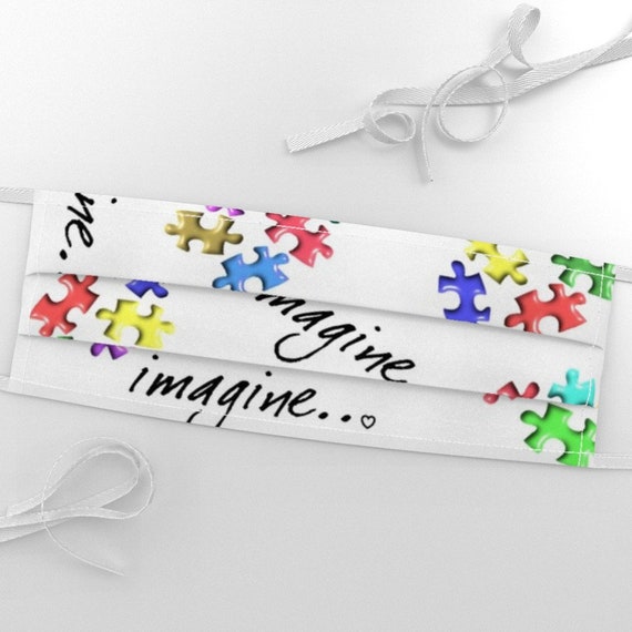 1 Half Yard 18 x 42 Puzzle Pieces Ribbons Autism Awareness Cotton Fabric DIY Mask Making
