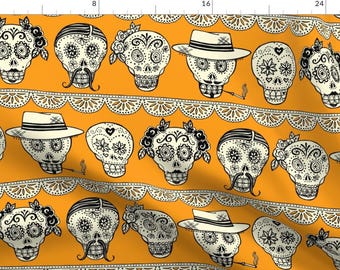 Sugar Skull Fabric - La Galeria De Los Muertos By Celiaforrester - Day of the Dead Party Cotton Fabric By The Yard With Spoonflower