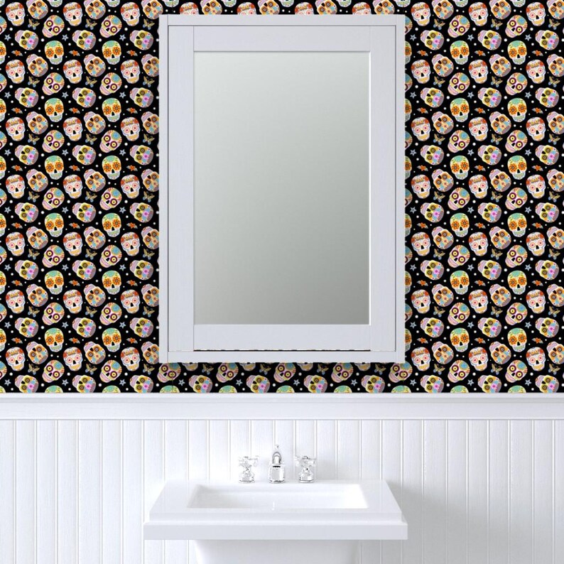 Halloween Wallpaper - Sugar Skulls Black By Mirabelleprint - Day of the Dead Custom Removable Self Adhesive Wallpaper Roll by Spoonflower image 8