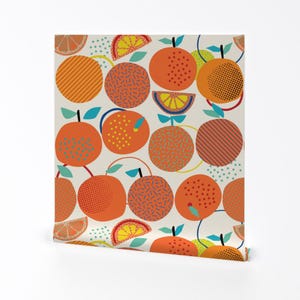 Pop Art Wallpaper - Fresh Oranges By Narae Studio - Oranges Pop Art Custom Printed Removable Self Adhesive Wallpaper Roll by Spoonflower