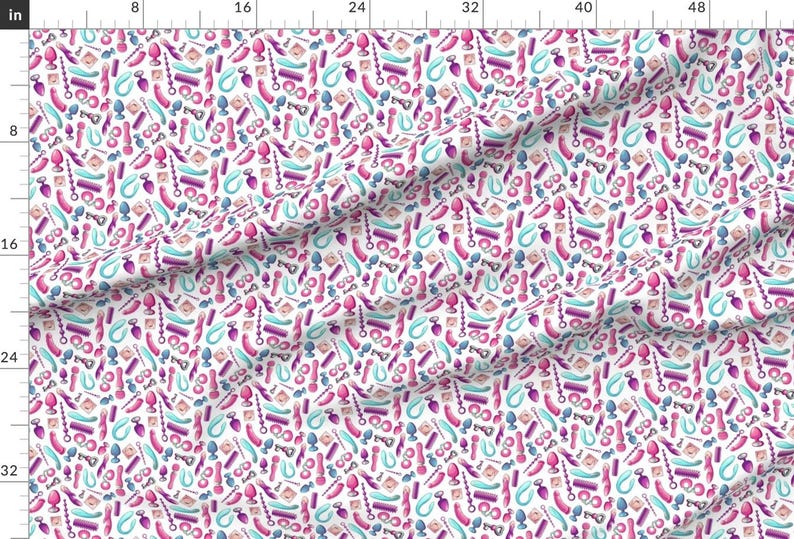 MATURE NSFW Watercolor Sex Toys Fabric - Sex Toys By Kindermama - Colorful sexuality adult Cotton Fabric By The Yard With Spoonflower image 2