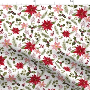 Poinsettia Fabric - Poinsettia By Mintpeony - Poinsettia Red Pink Winter Holiday Christmas Floral Cotton Fabric By The Yard With Spoonflower