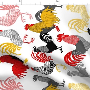 Farm To Tea Towel Roosters Fabric - Chooks By J9design - Farm To Tea Towel Roosters Red BlackCotton Fabric By The Yard With Spoonflower image 1