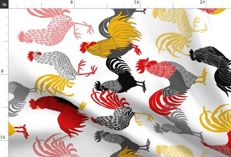 Farm To Tea Towel Roosters Fabric - Chooks By J9design - Farm To Tea Towel Roosters Red BlackCotton Fabric By The Yard With Spoonflower image 1