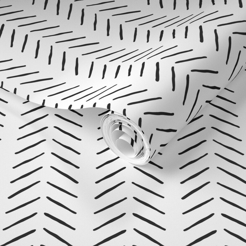 Herringbone Wallpaper Black and White Large Scale by Etsy
