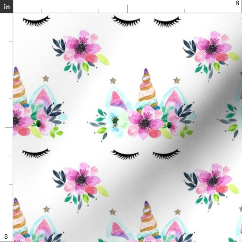 Unicorn Floral Fabric Unicorn Watercolor Floral White Medium Etsy