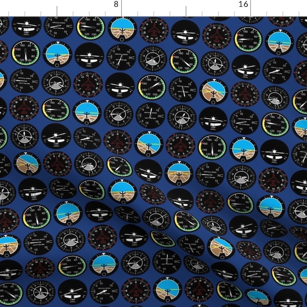 Aviation Fabric - Flight Deck (Navy) Deep Blue Airplane Dials Pilot Fly Air By Robyriker - Cotton Fabric By The Yard With Spoonflower