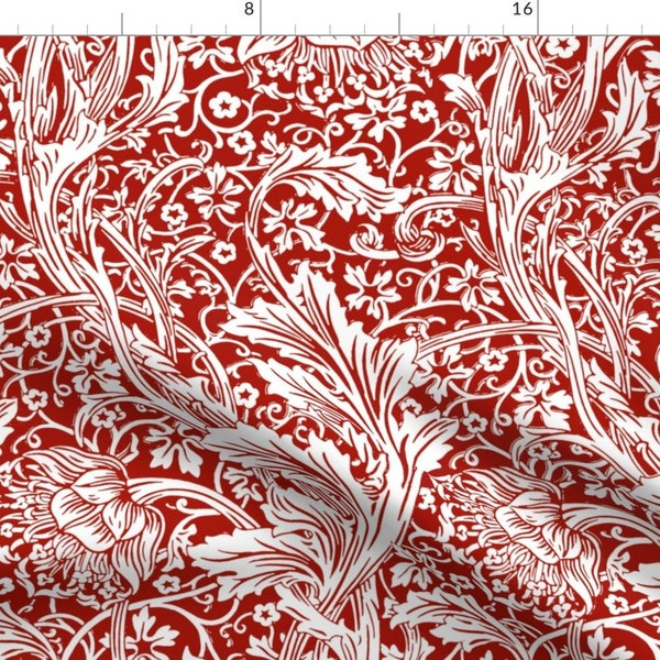 Red Victorian Floral Fabric - Arcadia ~ Turkey Red And White Morris By Peacoquettedesigns - Victorian Style Fabric With Spoonflower