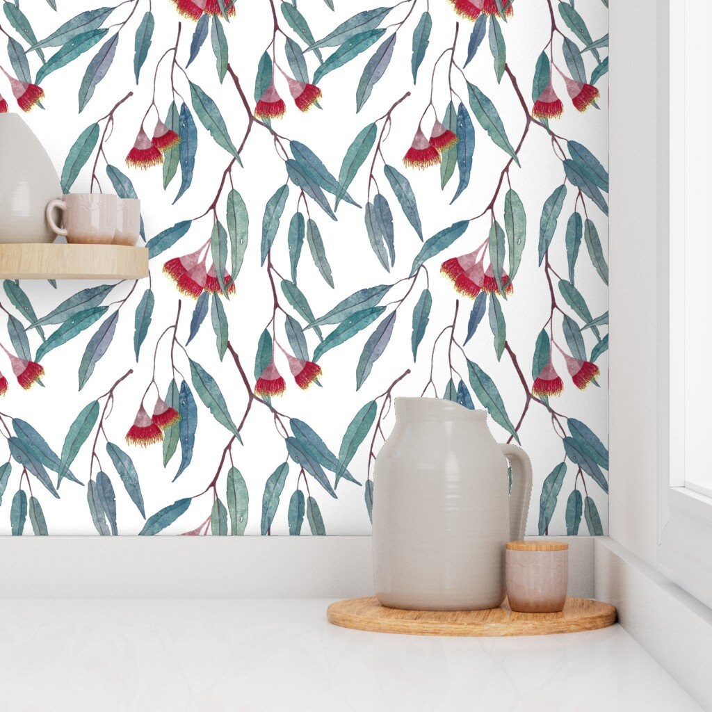Eucalyptus Wallpaper Eucalyptus Leaves and Flowers by Lavish - Etsy