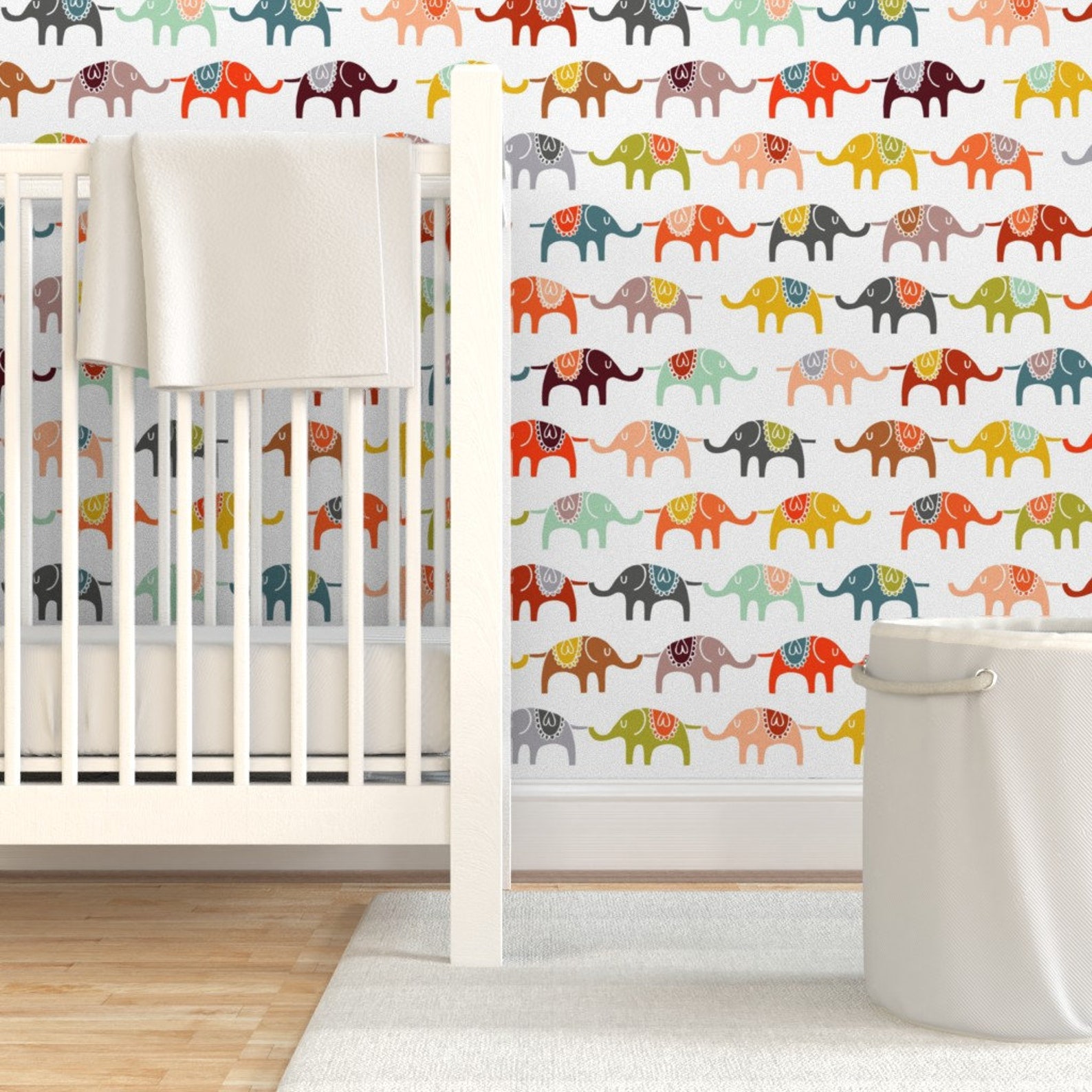 Colorful Modern Nursery Wallpaper Elephant March by Endemic Etsy