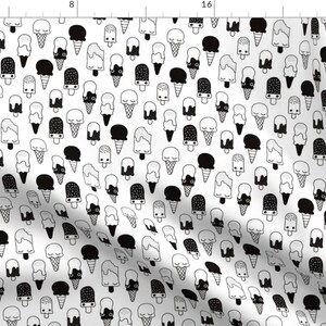Kawaii Ice Cream Fabric - Sweet Ice Cream Ice Pop Sugar Kawaii Black White By Littlesmilemakers- Cotton Fabric By The Yard With Spoonflower image 1