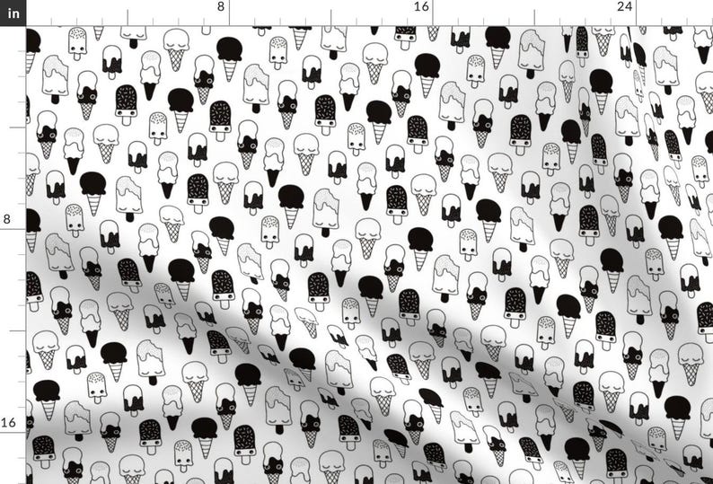 Kawaii Ice Cream Fabric - Sweet Ice Cream Ice Pop Sugar Kawaii Black White By Littlesmilemakers- Cotton Fabric By The Yard With Spoonflower image 1