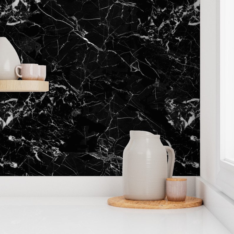 Marble Look Wallpaper Black Marble by Kaeselotti Black and Etsy