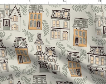 Hand-Drawn Victorian Houses Fabric - Victorian Home Sweet Home By Ldpapers - Hand-Drawn Cotton Fabric By The Yard With Spoonflower
