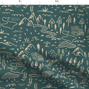 Outdoor-Stoff - Wanderkarte von kim_hallquist_designs - Wald, rustikale Berge, Landkarte, Symbole, Wanderwege, Bäume, Stoff, Massenware von Spoonflower