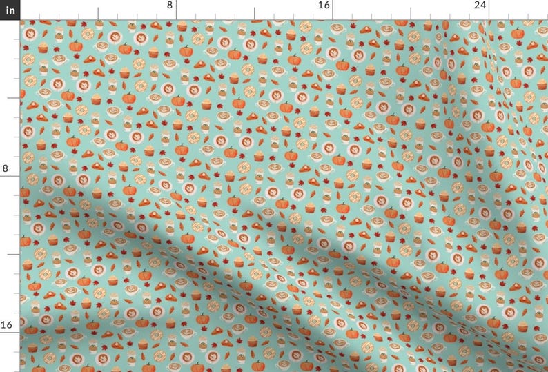Pumpkin Spice Fabric - Mini - Watercolor Psl - Pumpkin Spice Latte, Coffee, Latte, Pumpkin, Fall, Autumn Fabric - Mint By Charlottewinter image 1