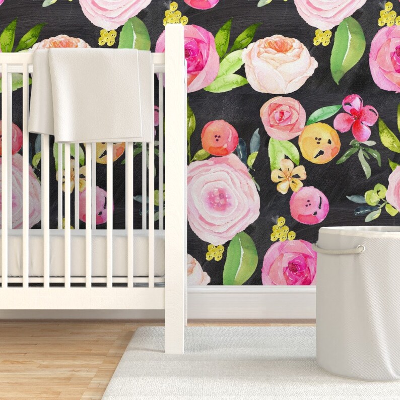 Chalkboard Floral Wallpaper Large Print Floral By | Etsy
