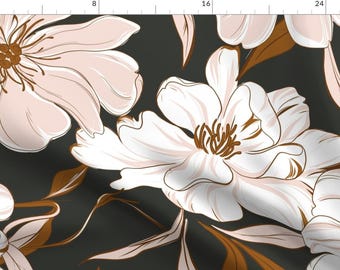 Moody Botanical Fabric - Dark Dahlias by hansonhomesolutions - Pastel Floral Jumbo Scale Blush Pink  Fabric by the Yard by Spoonflower