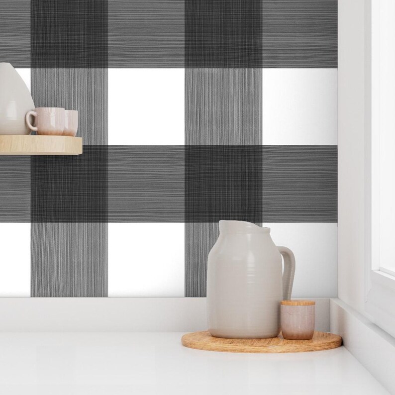 Buffalo Check Wallpaper - Black 6" Buffalo Plaid By Danika Herrick - Custom Printed Removable Self Adhesive Wallpaper Roll by Spoonflower image 7